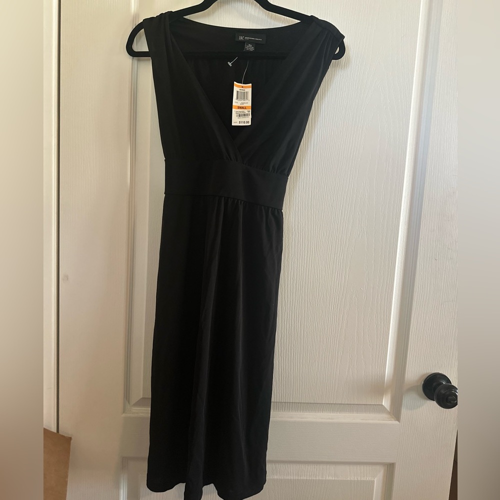 NWT INC International Concepts Black Faux Wrap Belted Midi Dress Size SP